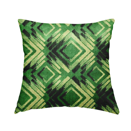 Green Black Cream Colour Faded Geometric Pattern Soft Velvet Upholstery Fabric JO-1039 - Handmade Cushions