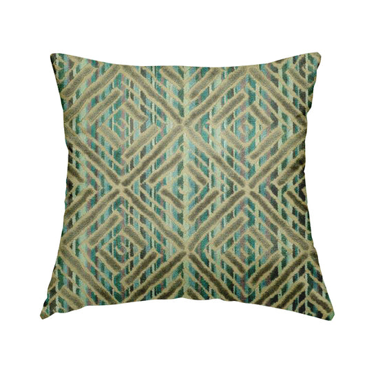 Shades Of Blue Greens Grey Geometric Velvet Raised Upholstery Fabric JO-1043 - Handmade Cushions