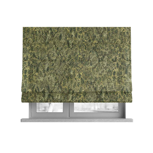 Abstract Camouflage Pattern Green Colour Chenille Jacquard Upholstery Fabric JO-1049 - Roman Blinds