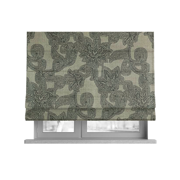 Grey Coloured Floral Chenille Furnishing Upholstery Fabric JO-1051 - Roman Blinds