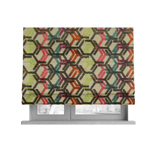 Modern Geometric Pattern Cut Velvet Material Multi Coloured Upholstery Fabric JO-1057 - Roman Blinds