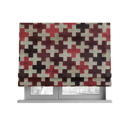 Geometric Plus Sign Pattern Cut Velvet Material Pink Purple Colour Upholstery Fabric JO-1060 - Roman Blinds