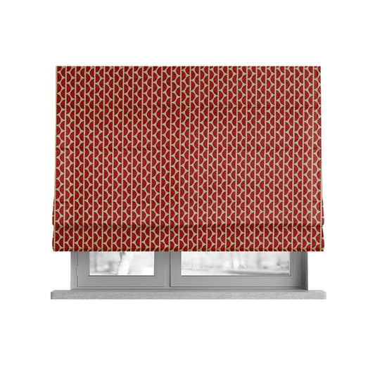 Vertical Striped Chenille Material In Red Beige Colour Upholstery Fabric JO-1067 - Roman Blinds