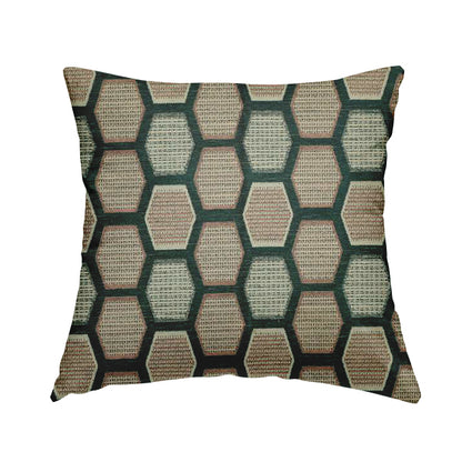 Teal Pink Colour Hexagon Geometric Pattern Soft Chenille Upholstery Fabric JO-1071 - Handmade Cushions