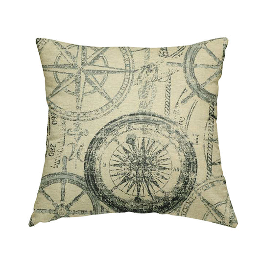 Nautical Theme Pattern Cream Chenille Upholstery Fabric JO-1073 - Handmade Cushions