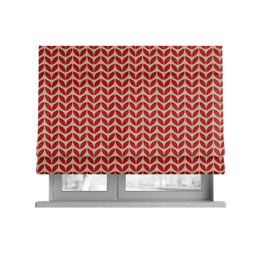 Open Leaf 2D Pattern Chenille Material In Red Beige Colour Upholstery Fabric JO-1074 - Roman Blinds