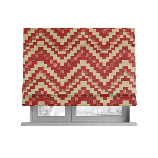 Red Cream Colour Cubed Chevron Pattern Furnishing Fabric JO-1078 - Roman Blinds