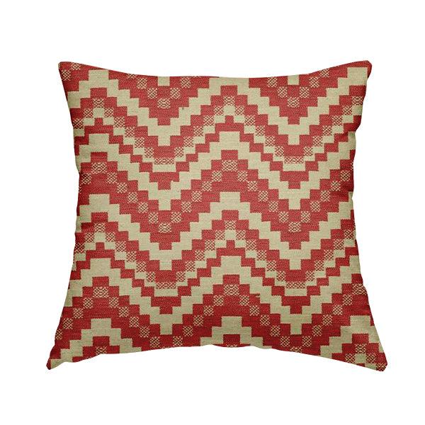 Red Cream Colour Cubed Chevron Pattern Furnishing Fabric JO-1078 - Handmade Cushions