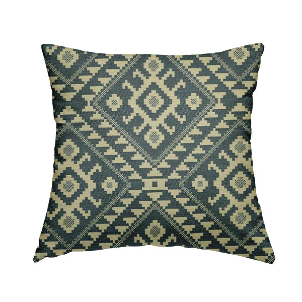 Blue Cream Colour Kilim Aztec Pattern Furnishing Fabric JO-1089 - Handmade Cushions