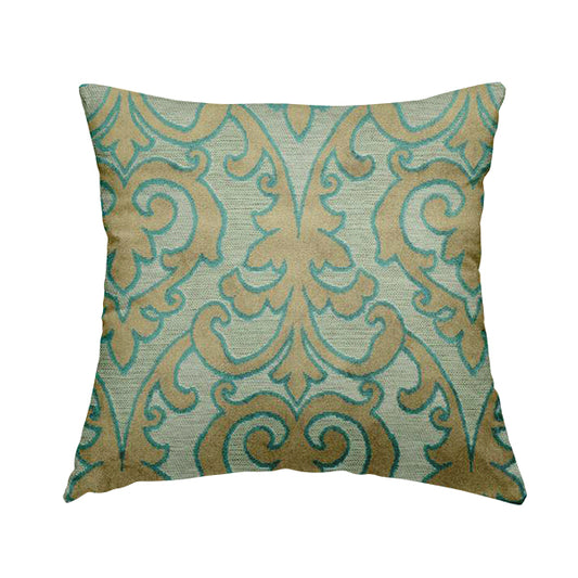 Fleur De Lis Theme Pattern Blue Beige Pattern Cut Velvet Upholstery Fabric JO-1098 - Handmade Cushions
