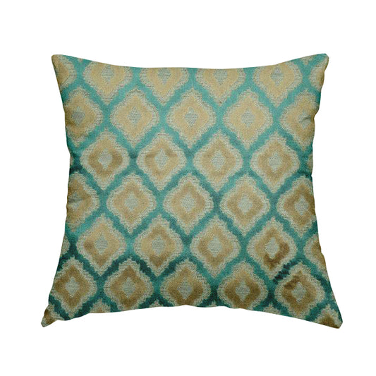 Medallion Uniform Theme Pattern Blue Beige Pattern Cut Velvet Upholstery Fabric JO-1099 - Handmade Cushions