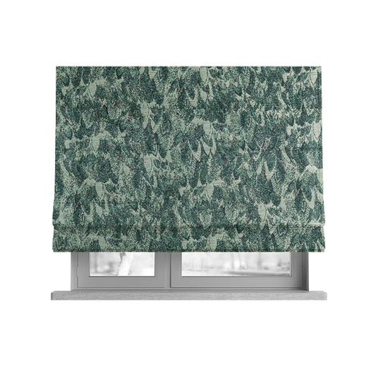 Shine Tone Teal Silver Colour Uniformed Leaf Pattern Chenille Furnishing Upholstery Fabric JO-1100 - Roman Blinds