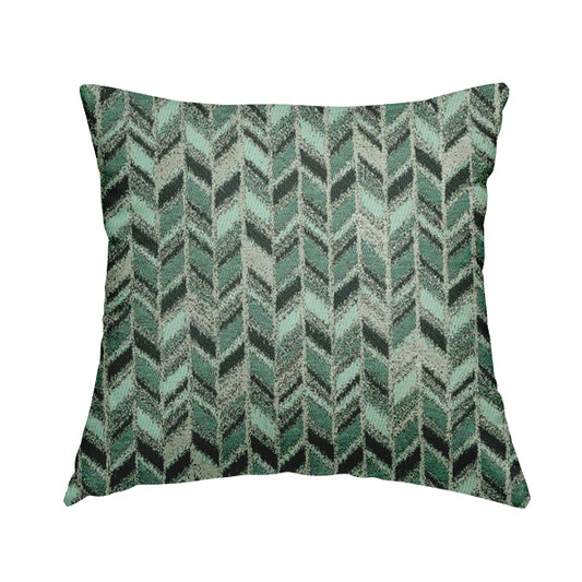 Shine Tone Teal Silver Colour Chevron Pattern Chenille Furnishing Upholstery Fabric JO-1101 - Handmade Cushions