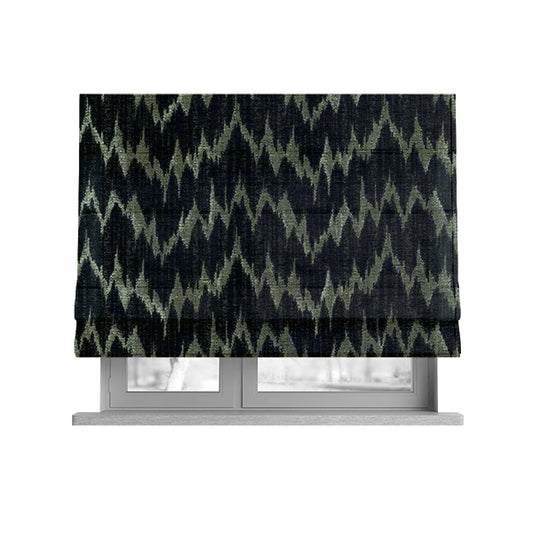 Spike Chevron Pattern In Black Silver Colour Shine Chenille Textured Upholstery Fabric JO-1103 - Roman Blinds