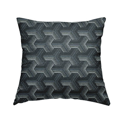 Locked Geometric Pattern Navy Blue Colour Chenille Upholstery Fabric JO-1106 - Handmade Cushions