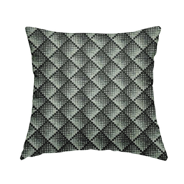 Squared Geometric Pattern Navy Blue Colour Chenille Upholstery Fabric JO-1107 - Handmade Cushions