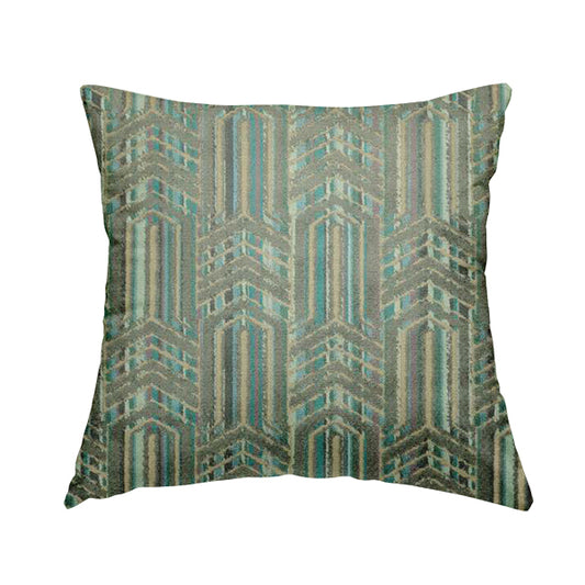 Uniformed Stripe Chevron Pattern Inspired Cut Velvet Teal Blue Grey Colour Upholstery Fabric JO-1109 - Handmade Cushions