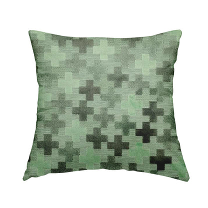 Geometric Plus Sign Pattern Cut Velvet Material Grey Green Colour Upholstery Fabric JO-1115 - Handmade Cushions