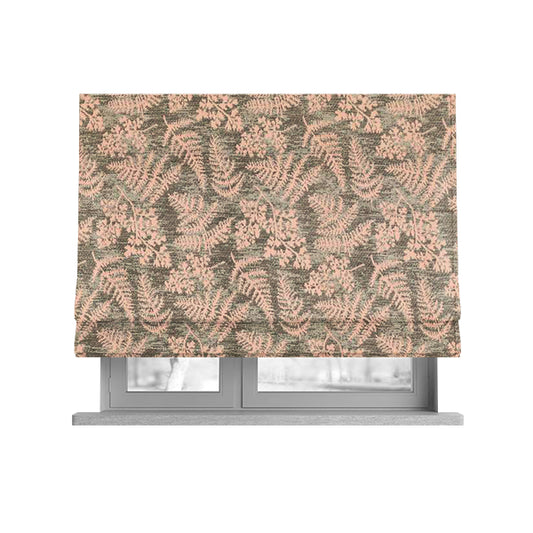 Leaf Pattern Chenille Pink Brown Colour Upholstery Fabric JO-1125 - Roman Blinds