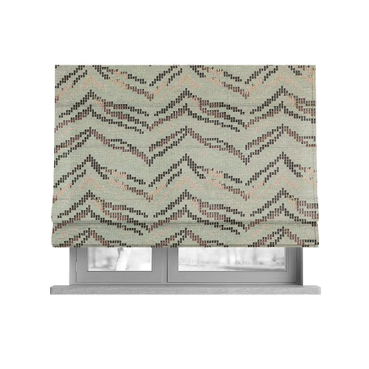 Wave Striped Pattern In Grey Pink Colour Chenille Jacquard Upholstery Fabric JO-1128 - Roman Blinds