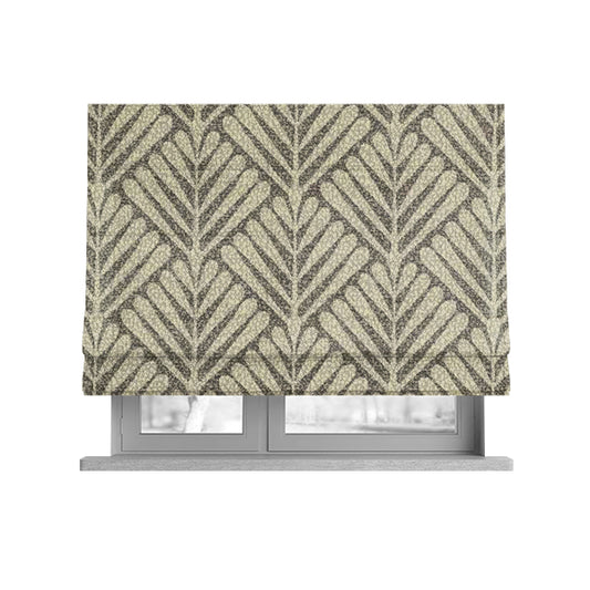 Palm Tree Striped Pattern Chenille Brown Cream Colour Upholstery Fabric JO-1134 - Roman Blinds