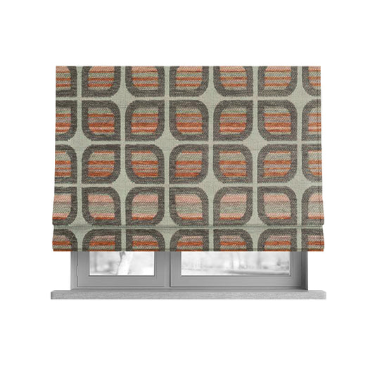 Modern Geometric Pattern In Brown Orange Colour Chenille Upholstery Fabric JO-1138 - Roman Blinds