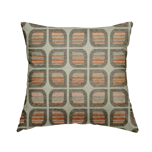 Modern Geometric Pattern In Brown Orange Colour Chenille Upholstery Fabric JO-1138 - Handmade Cushions