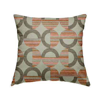 Modern Geometric Circles Pattern In Brown Orange Colour Chenille Upholstery Fabric JO-1139 - Handmade Cushions