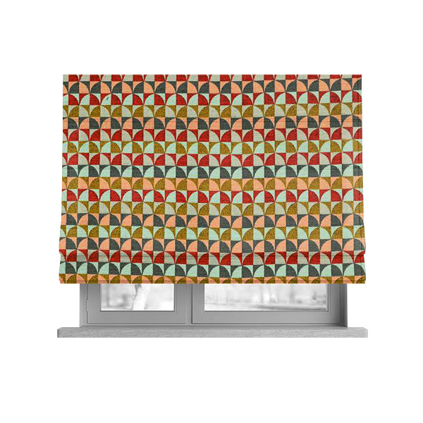 Seamless Arc Wave Geometric Multicoloured Pattern Soft Chenille Upholstery Fabric JO-1148 - Roman Blinds