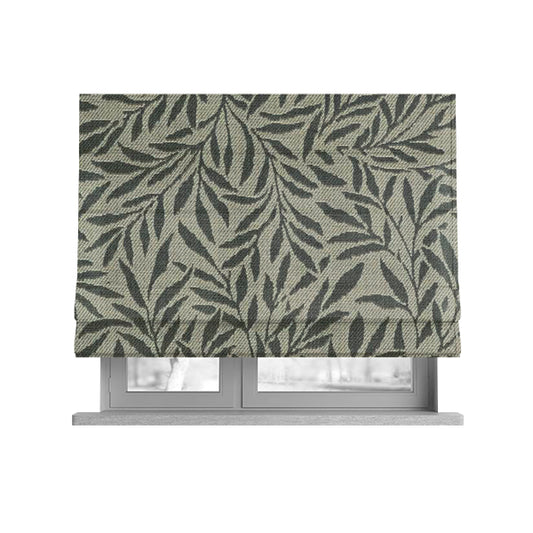 Grey Coloured Leaf Stem Pattern Chenille Furnishing Upholstery Fabric JO-1149 - Roman Blinds