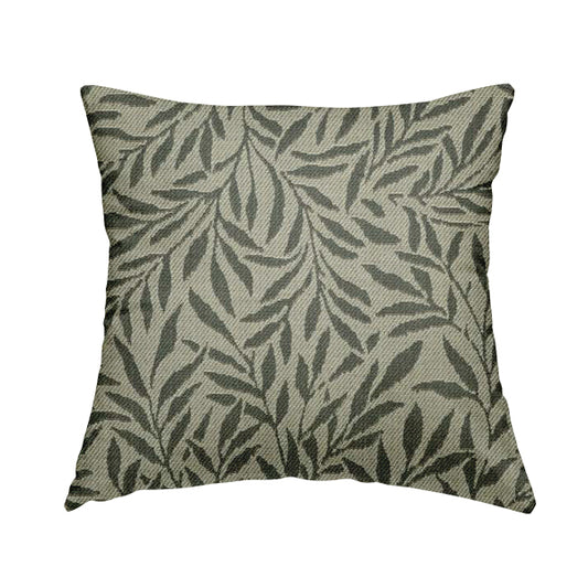 Grey Coloured Leaf Stem Pattern Chenille Furnishing Upholstery Fabric JO-1149 - Handmade Cushions