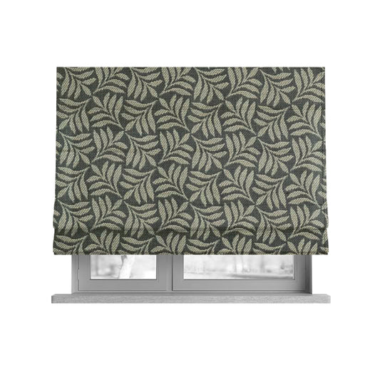 Grey Coloured Leaf Sprout Open Pattern Chenille Furnishing Upholstery Fabric JO-1150 - Roman Blinds