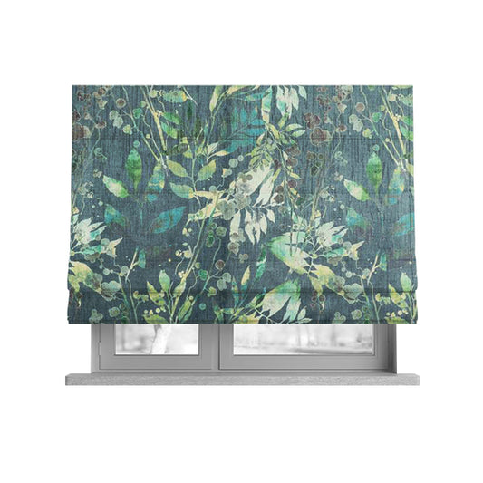 Soft Textured Velvet Floral Pattern Upholstery Fabrics In Blue Green Colour JO-1151 - Roman Blinds