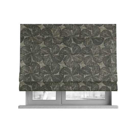 Grey Brown Coloured Leaf Stem Pattern Chenille Furnishing Upholstery Fabric JO-1152 - Roman Blinds