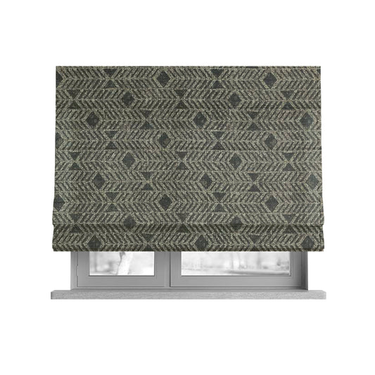 Grey Brown Coloured Horizontal Stripe Pattern Chenille Furnishing Upholstery Fabric JO-1153 - Roman Blinds