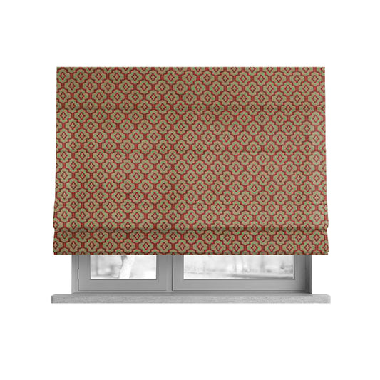 Red Beige Colour Medallion Uniformed Pattern Chenille Upholstery Fabric JO-1156 - Roman Blinds