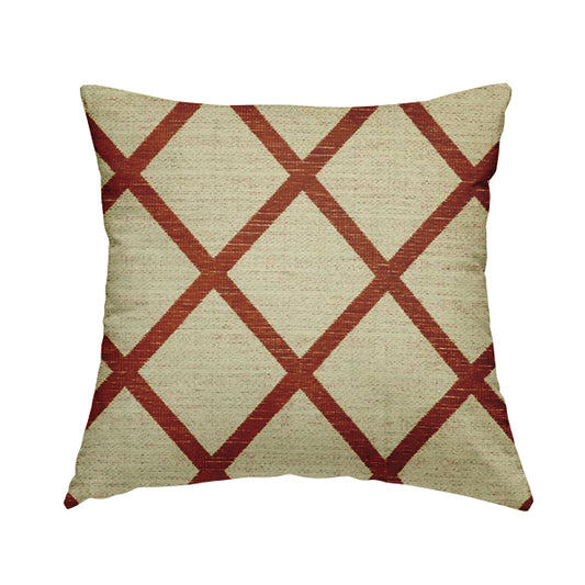 Orange Cream Geometric Pattern Soft Chenille Furnishing Fabric JO-1160 - Handmade Cushions