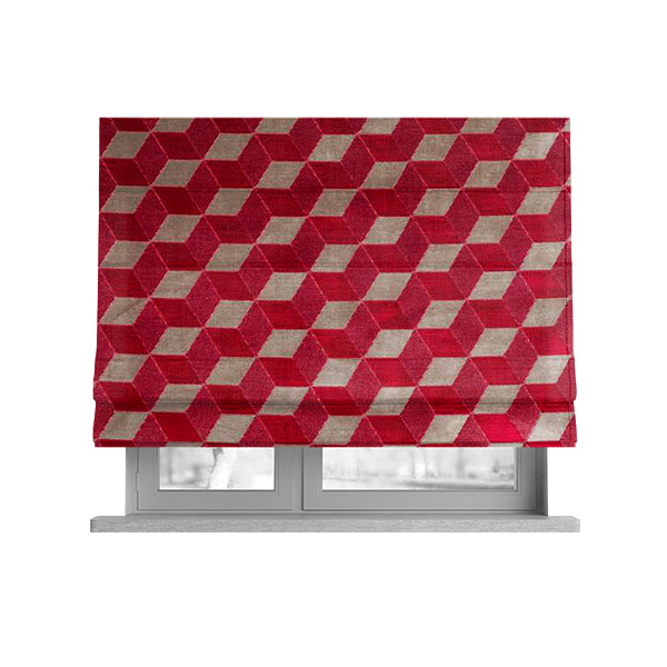 Akita Geometric 3D Pattern Velvet Fabric In Pink Silver Colour - Roman Blinds