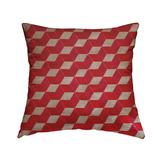 Akita Geometric 3D Pattern Velvet Fabric In Pink Silver Colour - Handmade Cushions