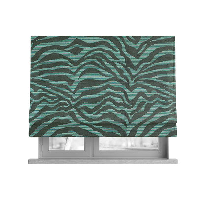 Zebra Stripe Pattern Grey Blue Colour Chenille Upholstery Fabric JO-1167 - Roman Blinds