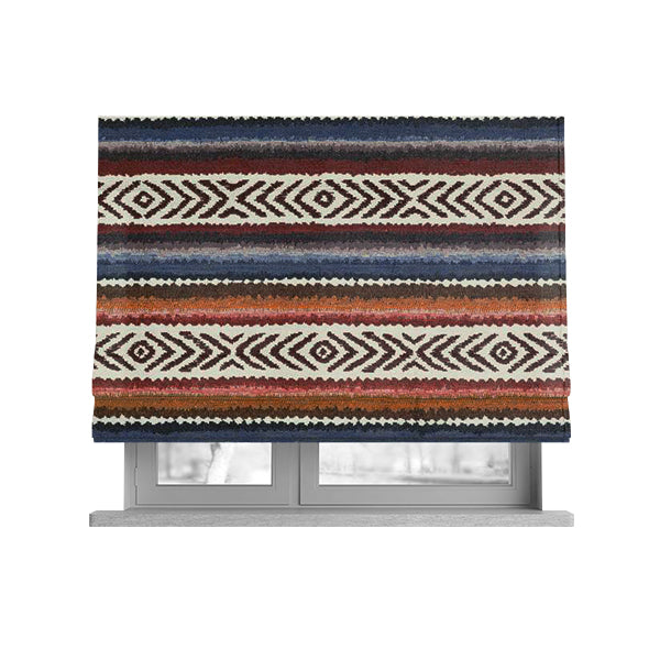 Colourful Horizontal Tribal Theme Striped Pattern Chenille Upholstery Furnishing Fabric JO-1169 - Roman Blinds