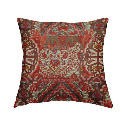 Red Cream Colour Medallion Patchwork Style Pattern Soft Chenille Upholstery Fabric JO-1173 - Handmade Cushions