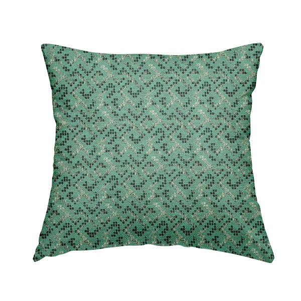 Teal Colour Geometric Pattern Chenille Furnishing Upholstery Fabric JO-1175 - Handmade Cushions