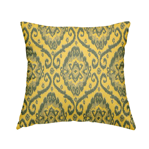 Grey Yellow Damask Medallion Pattern Chenille Upholstery Fabric JO-1176 - Handmade Cushions