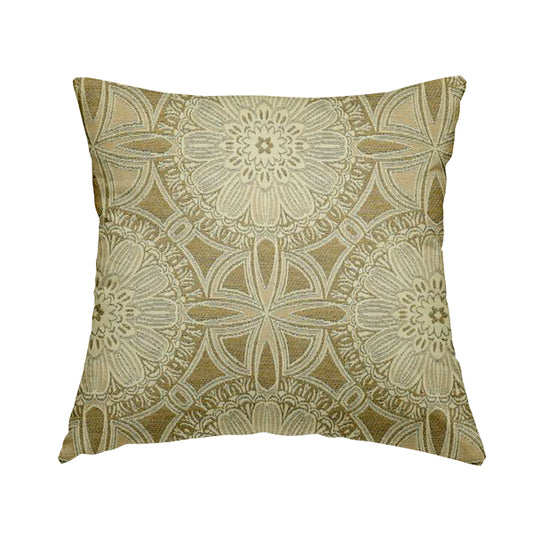 Floral Blossom Medallion Pattern In Natural Cream Colour Chenille Upholstery Fabric JO-1180 - Handmade Cushions