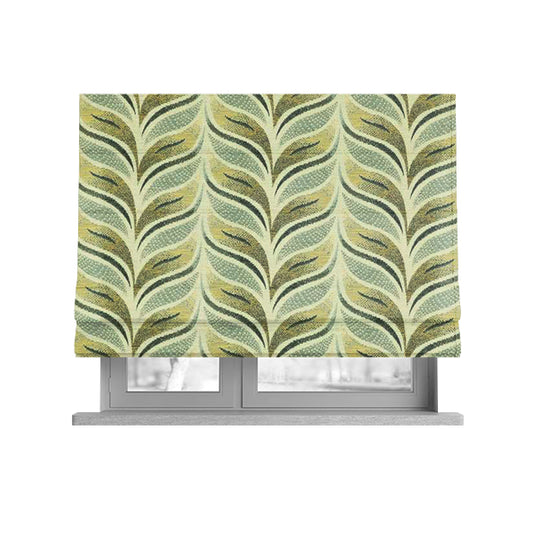 Floral Wave Pattern In Grey Yellow Colour Chenille Upholstery Fabric JO-1182 - Roman Blinds