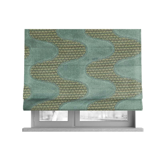 Vertical Wave Pattern Stripe Blue Colour Velvet Upholstery Fabric JO-1184 - Roman Blinds