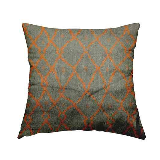 Trellis Full Pattern Velvet Material Grey Orange Colour Upholstery Fabric JO-1193 - Handmade Cushions