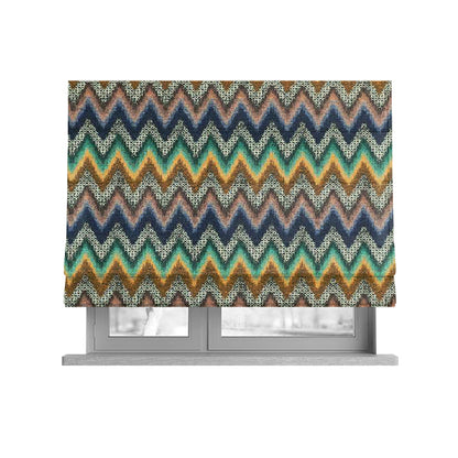 Colourful Orange Green Blue Chevron Striped Upholstery Furnishing Fabric JO-1195 - Roman Blinds