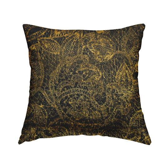 Floral Full Pattern Soft Velvet Black Yellow Gold Colour Upholstery Fabric JO-1197 - Handmade Cushions